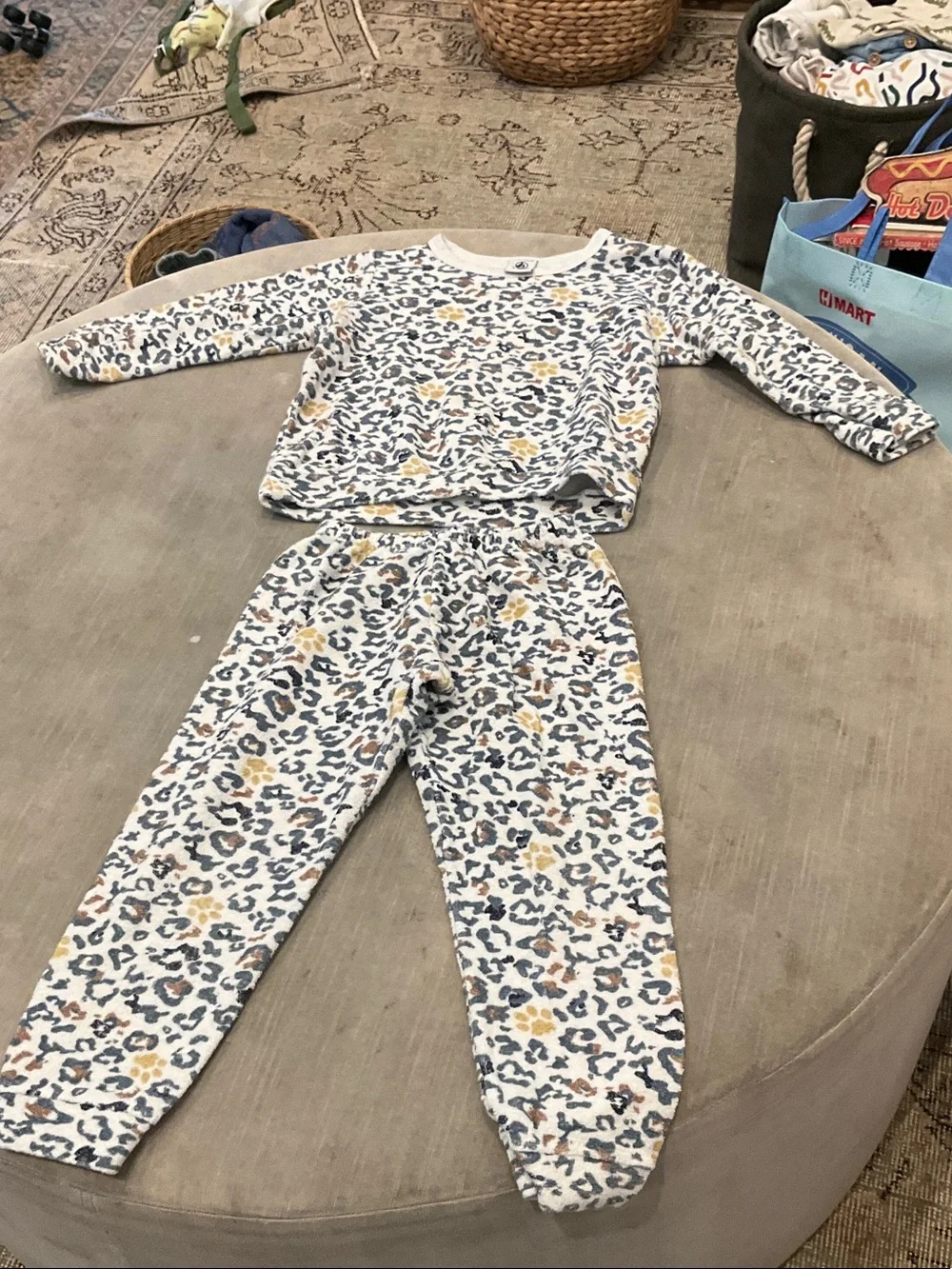 Kids Leopard Print Pajama Set - White, Blue & Yellow